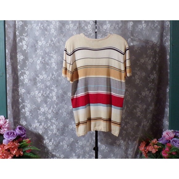 Vintage 90s Silk Blouse Size XL 1990s Evan Picone Knit Stripes Classic Retro - Picture 2 of 7